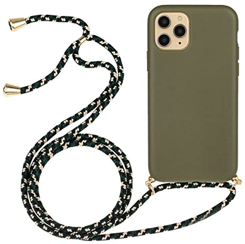 CoverKingz Handykette kompatibel mit iPhone 14 Pro Max - Handyhülle Case Band Kordel Silikonhülle Cover - Handy Hülle zum Umhängen Oliv Grün