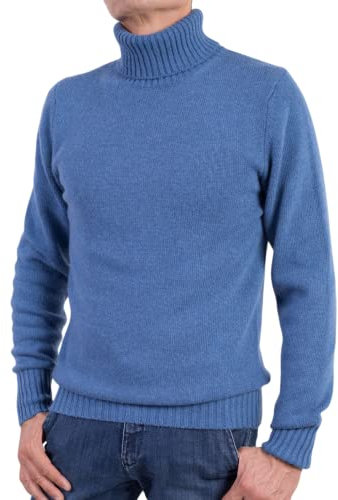 Maglia Collo Alto Uomo Misto Cashmere Made in Italy Maglione Dolcevita Manica Lunga Cachemire Doppio Filo Autunno Inverno Pullover Nero Beige Bianco Grigio Ragazzo Polo Invernale (Jeans, L)