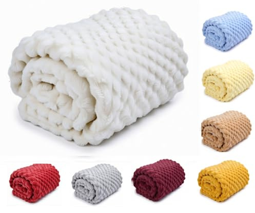 OnlyBee Baby Waffle Blanket 75 x 100 cm – Soft & Breathable Cellular Cot Blanket – Lightweight Baby Blanket for Newborns, Prams & Moses Baskets (White)