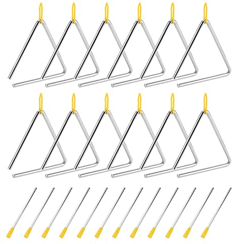 SOUJAP 12 Pack 6 Inch Triangle Instrument, Musical Steel Triangles with Striker, Hand Percussion Triangle Instrument for Music Clubs, Band