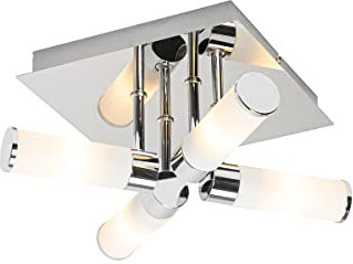 Qazqa - Moderne Bad I Badezimmer-Außen Deckenleuchte I Deckenlampe I Lampe I Leuchte Chrom 4-flammig IP4-flammig4-flammig - Bath I Außenbeleuchtung - Stahl Quadratisch - LED geeignet G9