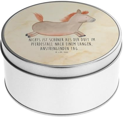 Mr. & Mrs. Panda Blechdose rund Pferd Springen - Geschenk, ausreiten, Runde Dose Mit Liebevollem Design, Vintage Blechdose Rund, Pony, Dose Für Kekse