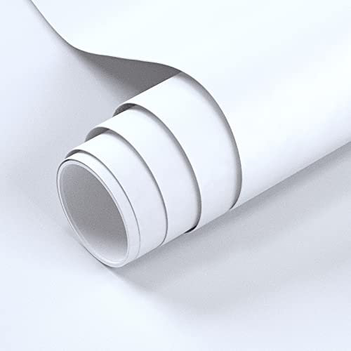 VOLEAAR Papier contact blanc - 40 x 500 cm - Papier peint autocollant en vinyle - Imperméable - Couleur unie - Pour armoire, étagère, revêtement de chambre, décoration