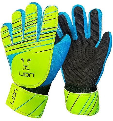 LION SPORTSWEAR Guanti da portiere di calcio per bambini, ragazzi e ragazze, con palmo in lattice goffrato per la presa, taglia 6 (sotto 9-12 anni)