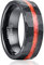 NUNCAD Wolfram Ring Schwarz Hammered Ring für Herren 8mm Hochzeitsring mit roter Opal Männer Ringe Gebürsteter Fläche Größe 60 (19.1)