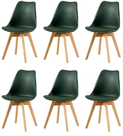 EGGREE 6er Set Esszimmerstuhl Skandinavischer SGS Geprüfter, Design Küchenstuhl Essstühle mit Polsterstuhl et Massivholz Buche Bein, Mattes Dunkelgrün