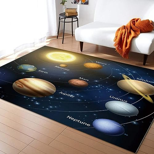 TEMLAN Universum Planet Teppiche Gegend, Erdgalaxie-Sonnensystem Kleiner Teppich für Wohnzimmer, Schlafzimmer, Kinderzimmer, Büro, etc 100 x 150cm