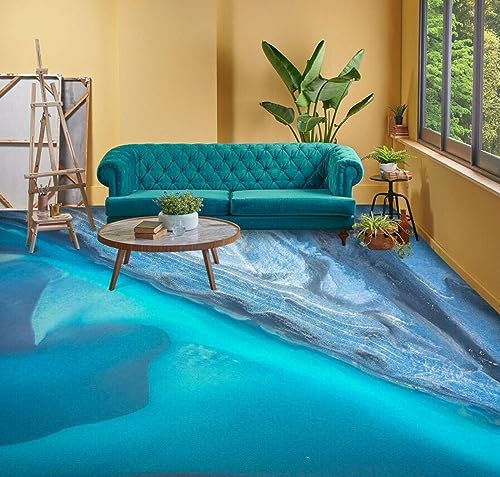 3D Boden Wandaufkleber Abnehmbare Wandtattoos 3D-Bodentapeten aus blauem Stein und Ziegelstein, 350 x 245 cm Bodenfliesen Aufkleber Wohnzimmer Studie Wasserdicht Bodenbelag Tapete, Epoxidharz