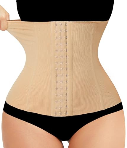LODAY Waist Trainer Corset Shapewear Tummy Control Body Shaper Waist Cincher for Women Faja Postpartum Belly Band Wrap(M,Beige(hook))