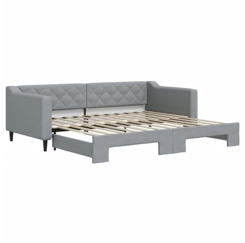 vidaXL Tagesbett, Sofabett Ausziehbar, Gästebett Schlafsofa für Schlafzimmer Wohnzimmer, Ausziehbett Sofa Bettsofa, Modernes Design, Hellgrau 90x200cm Stoff
