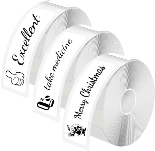 Litimkat 3pcs Étiquettes autocollantes 12x40 mm Ruban d'étiquettes thermique étanche,compatible avec l'imprimante d'étiquettes P15,pour l'école, la maison, le bureau, supermarché (160 rubans/rouleau)