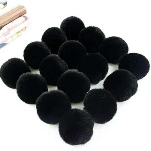 15 Stück Kunstfell Pompon Fellbommel 7cm Kunstfell Bommel Fellbommel Pom Pom DIY mit Gummiband Kunstfell Pom Ball für Mützen Schlüsselanhänger Schals Tasche Strickmütze Zubehör -Schwarz