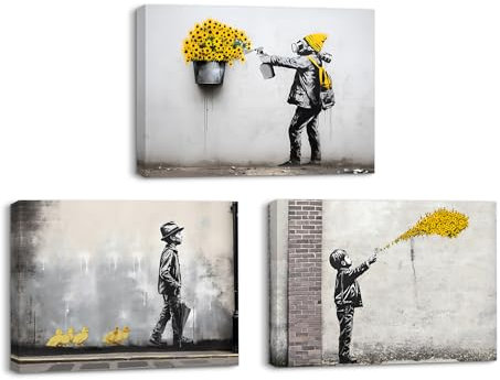 Piy Painting Set von 3 Graffiti-Kunst Bild auf Leinwand Großformat 58x40cm, Moderne Leinwandbilder Gemälde auf leinwand Wanddekoration Bilder mit Rahmen für Wohnzimmer Büro