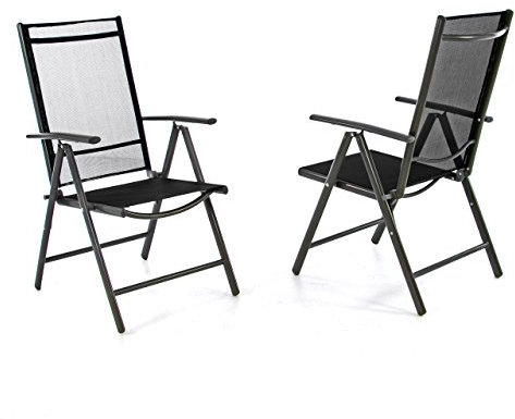 Nexos Trading 2er Set Klappstuhl Aluminium Campingstuhl Gartenstuhl - Rahmen dunkelgrau Textilene schwarz - Hochlehner für Garten Terrasse Balkon