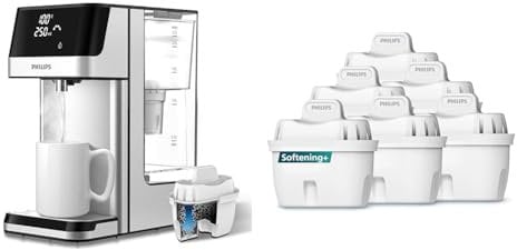 Philips Water Station, Hot & Ambient Filtered Water Dispenser, 2.2L Capacity & Water Replacement Filter Cartridges Softening+, 6-Pack, Brita Compatible, UP to 50% More