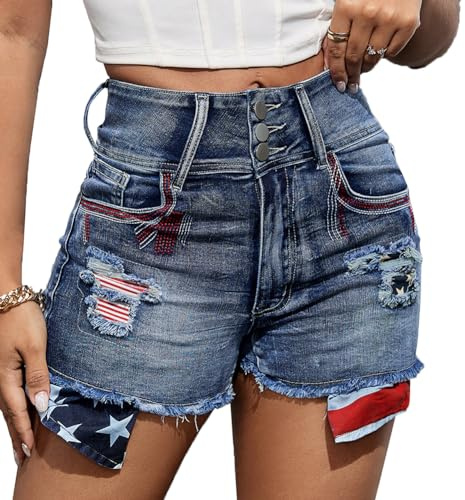 cffvdiz American Flag Denim Shorts for Women Sexy High Waist Ripped Distressed Jean Shorts
