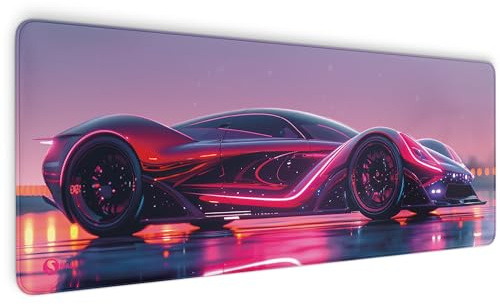 Gaming Mauspad XXL - 4 mm Premium-Dicke, Ultra-Glatte Oberfläche, Mousepad mit vernähten Rändern, rutschfest - stylisch & langlebig für Dein Gaming Setup (Neon Car, 800 x 300 x 4 mm)