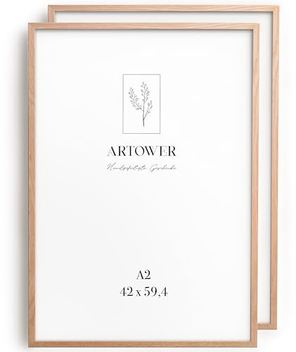 Artower® 2x Bilderrahmen für DIN A2 42 x 59 cm Natur Holz Eiche Dünner Rahmen | 2er Set Posterrahmen Groß | Picture Frame Oak Wood 42 x 59,4cm | Holzrahmen Holz-Bilderrahmen | Holzbilderrahmen Poster