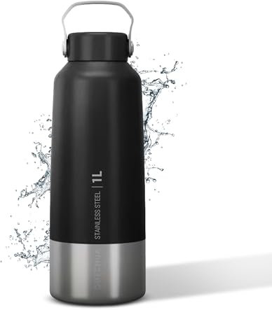 Genérico Bouteille d'eau en acier inoxydable pour la marche – Résistant et fiable, tampon à visser et colle de transport, 1 l (Cinza Carbone)