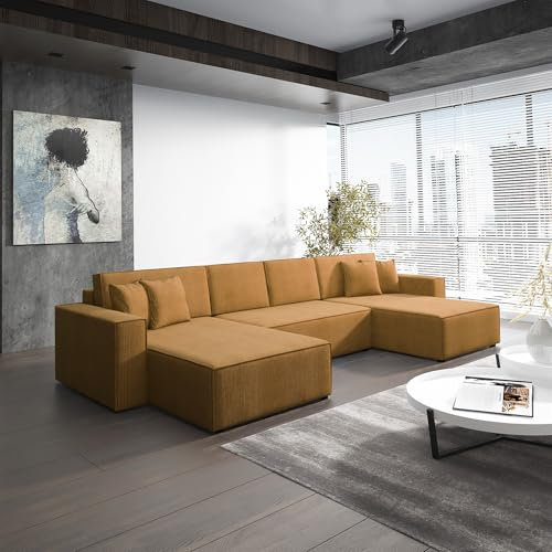 Fun Möbel Wohnlandschaft Schlafsofa Sofa Conor Premium (Stoff Poso Senf)