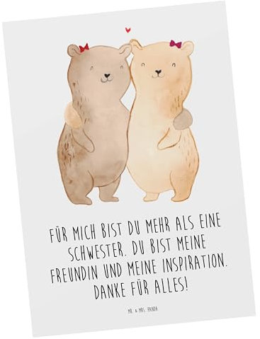 Mr. & Mrs. Panda Postkarte Meine Schwester - Geschenk, Herz erwärmen, Dankeschön, Danke sagen, Einzigartig, Bedanken, Postkarten, Unterstützung, Aufmerksamkeit, Fotokarte, bildkarte, Ansichtskarte