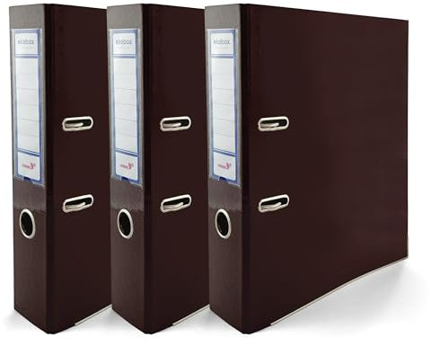 Netuno 3x Akten-Ordner Schokobraun glänzend DIN A4 Ekobox Premium Edition 2-Ring-Mechanik Ringorder A4 75 mm Kunststoff Ordner breit Büroordner Plastikordner Briefordner Ringmappe farbig