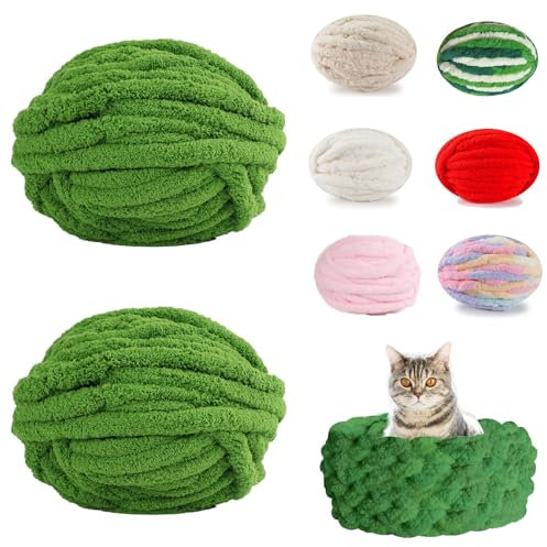 Dicke Wolle Garn(2 Stück),Dicke Wolle Garn Strickgarn,Sperrige Armstricken Wolle,Wolle Dickes Garn Flauschig,Dicke Wolle Zum Handstricken zum Stricken von Decken, Schals und Dekorationen (Reines Grün)