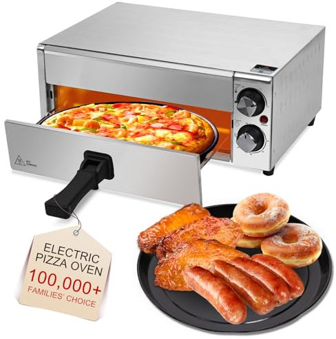 Hijolla - Forno elettrico per pizza, macchina commerciale per pizze, 1200 W, con timer, cucina per pizza in acciaio inox, forno per pizza per piano di lavoro, per uso domestico, ristorante e