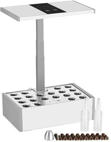 Wiltec Serra idroponica, Set per Coltivazione idroponica in casa, con Pannello di Controllo e LED, Serbatoio Acqua 9,8 l, Altezza Regolabile, Bianca