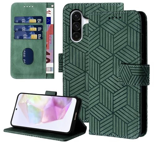 Auslbin Samsung A36 Hülle Flip Handyhülle Samsung Galaxy A36 5G 6.64 Geometrischen Stil Hülle mit Magnetschnalle PU-Leder Samsung A36 Case, Grün