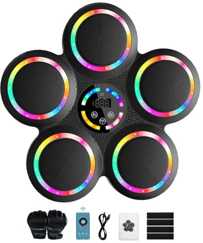 FOOING Smarte Musik-Boxtrainer mit RGB-LED – Wand-Boxmaschine Bluetooth 9 Stufen, Auto Schlagzählung, LED-Ziel & Handschuhe für Heimtraining Erwachsene/Kinder