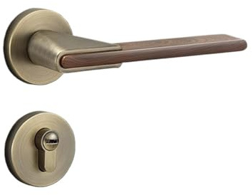 SynapSYA TüRklinke Leises Türschloss aus Zinklegierung for Schlafzimmer, Sicherheitstürgriff, Schlösser mit Holzmaserung, Griffe, Schlossset, Möbelbeschläge für Zimmertüren(A Type-Round)