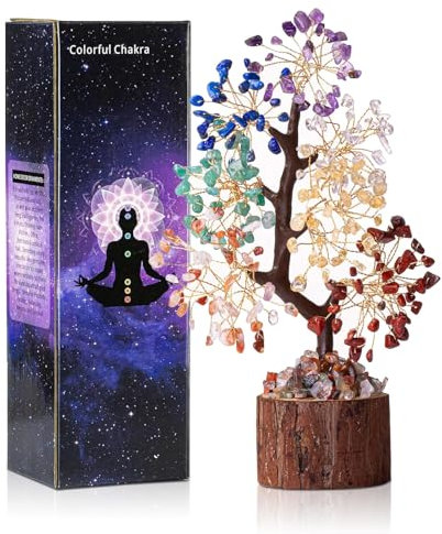MeYuxg Arbre de Vie Pierre Naturelle, Sept Chakra Cristal Arbre, Guérison Bonsaï, Décor De Bureau À Domicile, Cadeaux De Bonne Chance