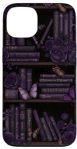 Coque pour iPhone 13 Bibliothèque Dark Fantasy | Roses et papillons violets gothiques