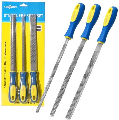 YKLP Juego de limas de metal de 8 pulgadas, 3 limas de aguja de acero de alto carbono, plano/semicircular/redondo para trabajar madera y metal