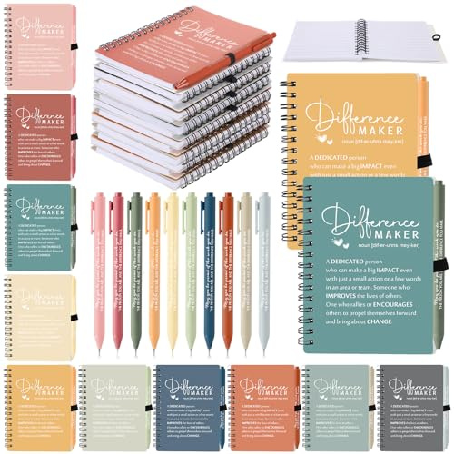 Resurhang 10 Sets Difference Maker Mitarbeiter Wertschätzung Geschenk Bulk Inspirational A6 Spiral Notebook Journal Kugelschreiber für Lehrer, Freiwillige, Kollegen, Team, Schulanfang (Morandi-Farben)