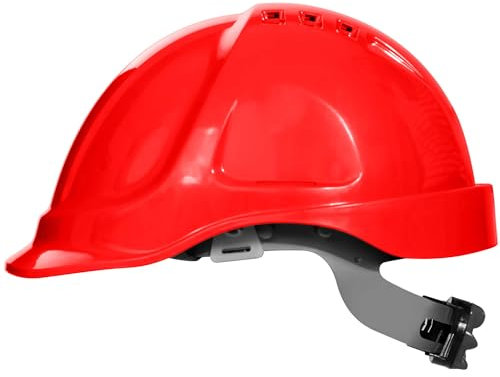 Stenso Bauhelm Schutzhelm Bauarbeiterhelm - EN 397 Zertifiziert, Größe 52-63 cm, ABS Material mit 6 Belüftungslöchern, HDPE-Schraube, Kunstleder, Anti-Schweiß, 360 g, 3 Jahre Betriebsdauer Rot x 1