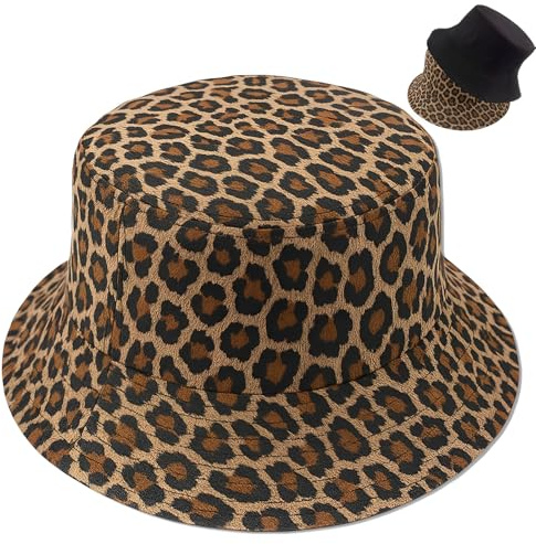 MOAZIFI Leopardenmuster Fischerhut Damen & Herren - Baumwolle Bucket Hat Faltbar - Sonnenhut Damen mit UV-Schutz 50+ - Festival Zubehör & Malle Outfit Damen Sommerhut - Reise Accessoires
