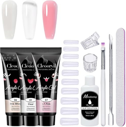 Poly Gel Nail Kit for Beginners - 10pc Full Set with Clear White Pink & 15ML Builder PolyGel | Gel X Nail Extension Kit | Professional Salon Quality DIY Manicure Tools