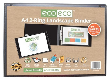 eco-eco Ec0146 Classeur de présentation A4 95% recyclé Dos 22 mm 2 anneaux Noir