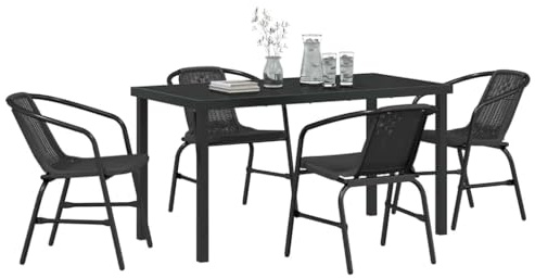 vidaXL Garden Dining Set 5 pcs Black Poly rattan, Stylish Garden Furniture, Rectangular, Stackable, Durable, All-Weather Outdoor Dining Set for Terrace and Balcony Seating