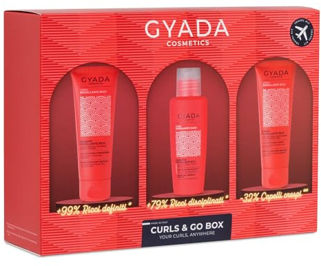 GYADA COSMETICS, Curls & Go Box Set bestehend aus Shampoo, Conditioner und Modelliercreme für Locken, elastisch, entwirrend, mit Aloe Vera, Arganöl, Leinen, Kokosnuss und Jojoba, 100 ml + 75 ml + 75