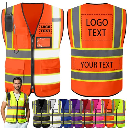 Morlavid Warnweste Sicherheitsweste Personalisierte mit Logo Text Sichtbarkeit Zweifarbig Anpassbar für die Arbeit,Orange