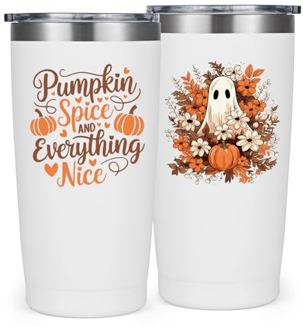 Livole Tazza di Halloween con spirito di zucca, Pumpkin Spice e Everything Nice, regalo di Halloween per uomini, donne, fidanzate, voi, tazza di Pumpkin divertente, 600 ml, tazza da caffè da go, in
