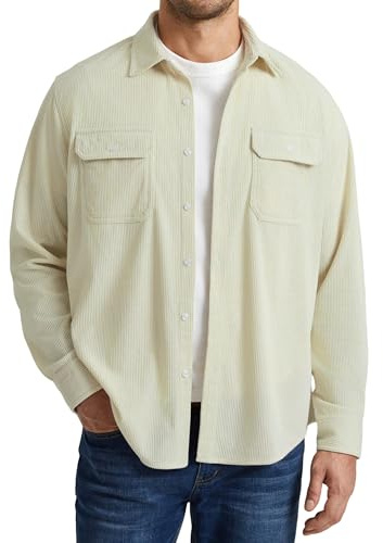 Enlision Camisa de Pana Hombre Sobrecamisa Manga Larga Casual Botones Chaqueta Ligera con Bolsillos Estilo Workwear Vintage Layering Top