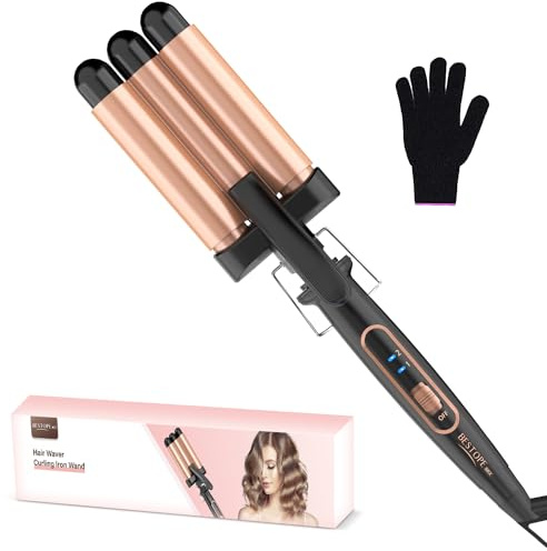 Hair Waver Crimpers for Women- BESTOPE MIX 3 Barrels Hair Curler with Adjustable Temperature,Ceramic Waver Mermaid Culer for Long and Short Hairs,Dual Voltage