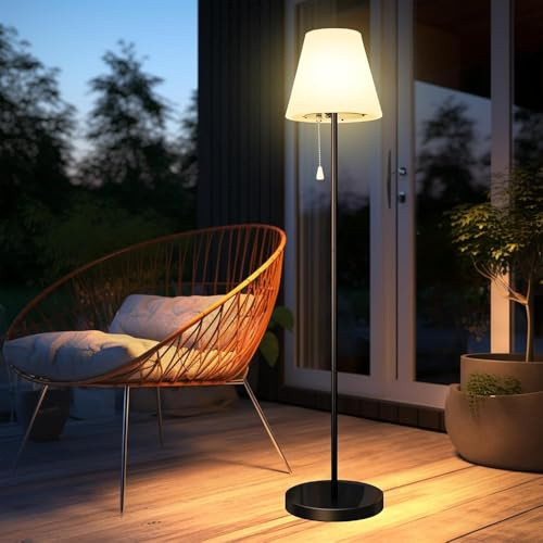 Bawoo RGB Solar Stehlampe Solaraufladung und USB-Aufladung, Kabellose Stehlampe Außen für Terrassen Helligkeit Dimmbar Warmweiß, Stehlampe IP65 Wasserdicht