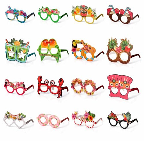 GSrenyu 16 Pairs Beach Pool Party Eyeglasses Hawaiian Novelty Sunglasses | Hawaiian Party Decorations, Fancy Dress Costume, Photo Booth Props, Funny, Party Bag Fillers, Summer Party, Hawaiian Glasses