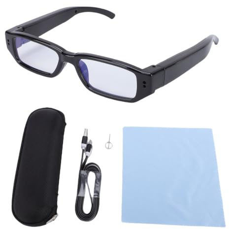 BuyWeek Kamera Brille, 1080P HD Videobrille Actionkamera Intelligente Bildstabilisierung Weitwinkel Transparente Sportkamera Brille für Radfahren, First Person Perspektive