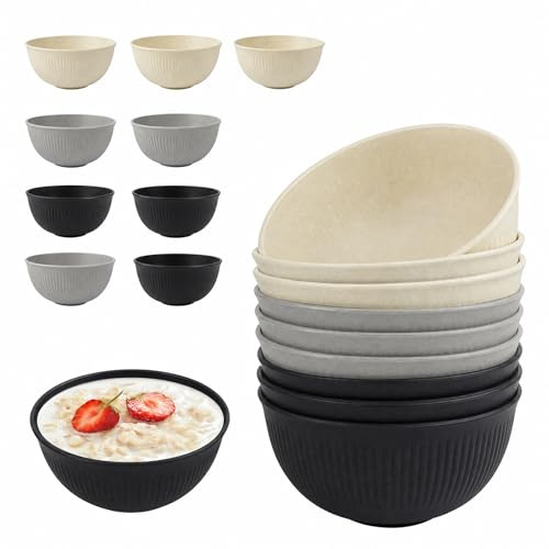 Müslischalen 9er Set 700ML, Bruchsicher, Beige, Hellgrau, Schwarz | Spülmaschinen-&Mikrowellengeeignet, Lebensmittelecht, BPA-frei Geschirr Set für Müsli, Suppe, Reis, Nudeln, Salate & Camping